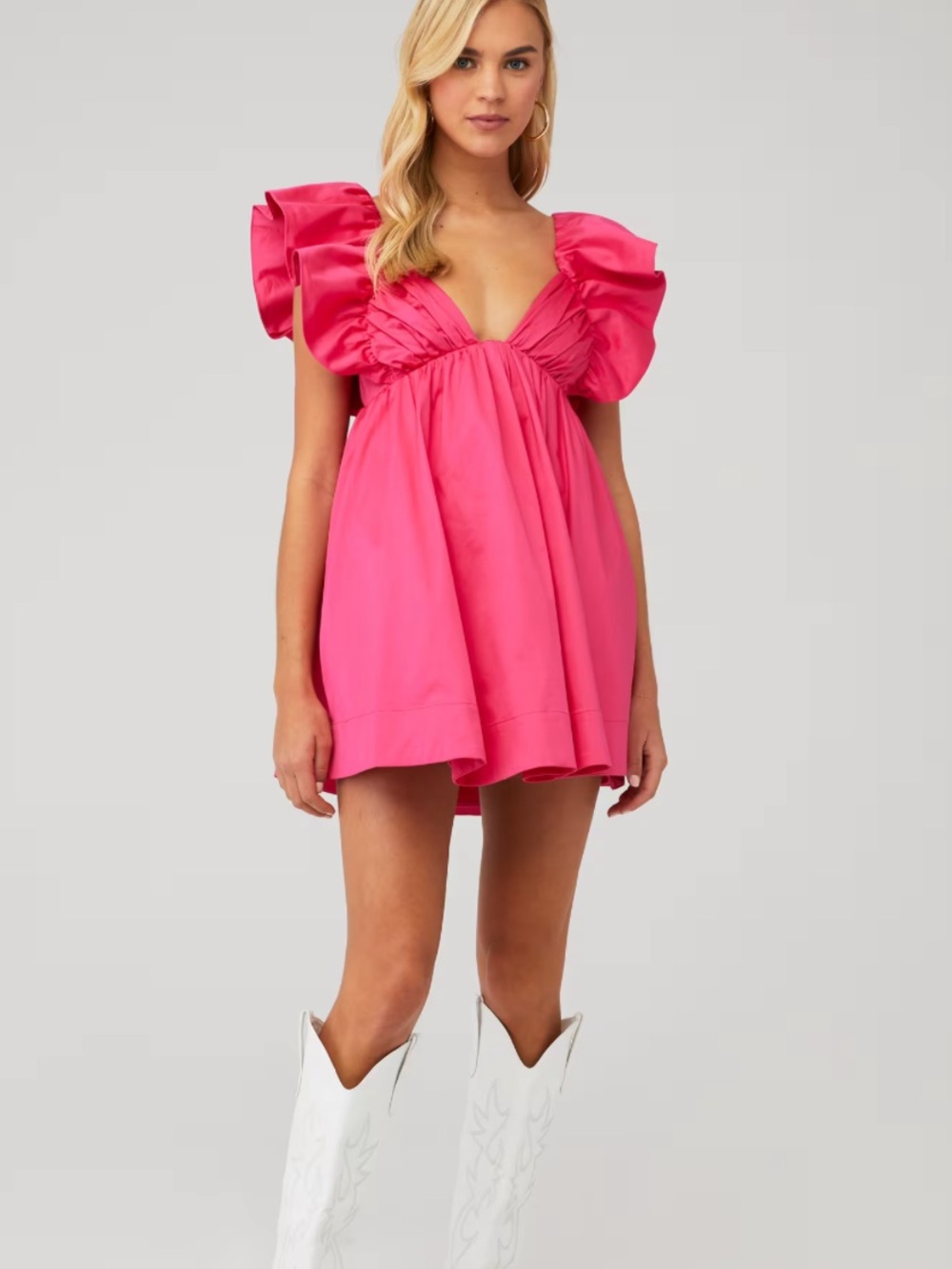 For Love & Lemons Clementine Ruffled Mini Dress Hot Pink Size Medium